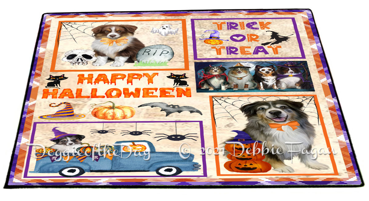 Happy Halloween Trick or Treat Australian Shepherd Dogs Indoor/Outdoor Welcome Floormat - Premium Quality Washable Anti-Slip Doormat Rug FLMS57988