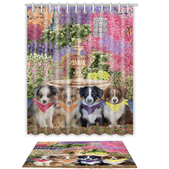Australian Shepherd Shower Curtain & Bath Mat Set, Custom, Explore a Variety of Designs, Personalized, Curtains with hooks and Rug Bathroom Decor, Halloween Gift for Dog Lovers