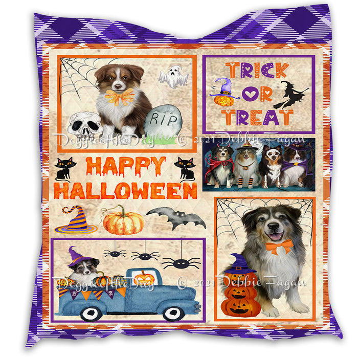 Happy Halloween Trick or Treat Pumpkin Australian Shepherd Dogs Lightweight Soft Bedspread Coverlet Bedding Quilt QUILT60721