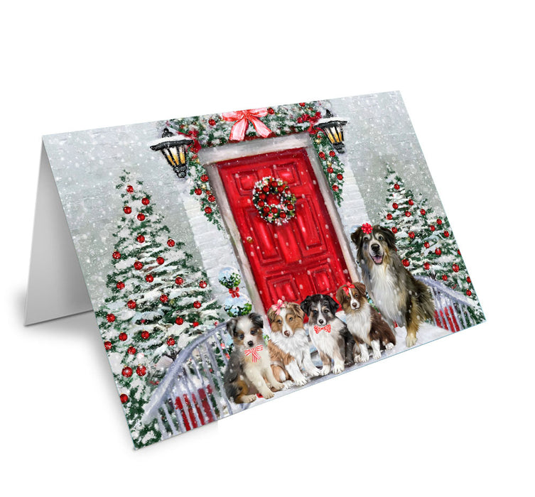 Christmas Holiday Welcome Australian Shepherd Dog Handmade Artwork Assorted Pets Greeting Cards and Note Cards with Envelopes for All Occasions and Holiday Seasons