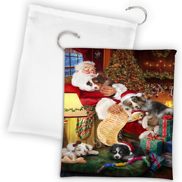 Santa Sleeping with Australian Shepherd Dogs Drawstring Laundry or Gift Bag LGB48771