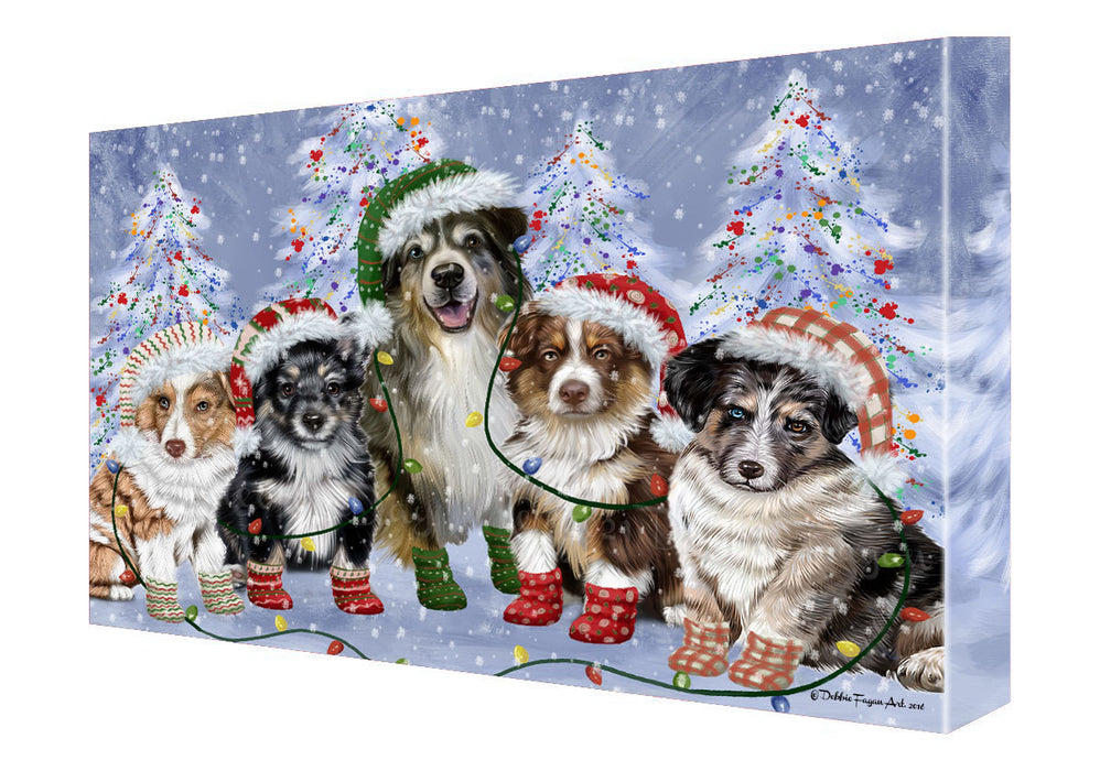 Christmas Lights and Australian Shepherd Dogs Canvas Wall Art - Premium Quality Ready to Hang Room Decor Wall Art Canvas - Unique Animal Printed Digital Painting for Decoration