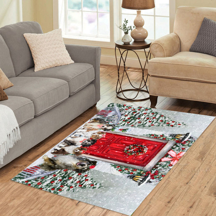Christmas Holiday Welcome Australian Shepherd Dogs Area Rug - Ultra Soft Cute Pet Printed Unique Style Floor Living Room Carpet Decorative Rug for Indoor Gift for Pet Lovers