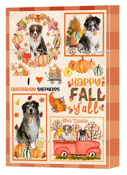 Happy Fall Y'all Pumpkin Australian Shepherd Dogs Canvas Wall Art - Premium Quality Ready to Hang Room Decor Wall Art Canvas - Unique Animal Printed Digital Painting for Decoration