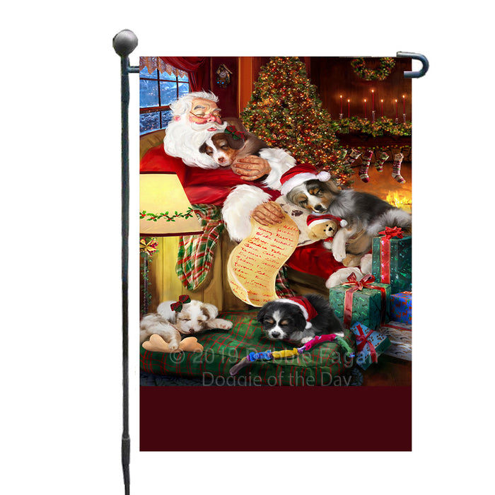 Personalized Australian Shepherd Dogs and Puppies Sleeping with Santa Custom Garden Flags GFLG-DOTD-A62593