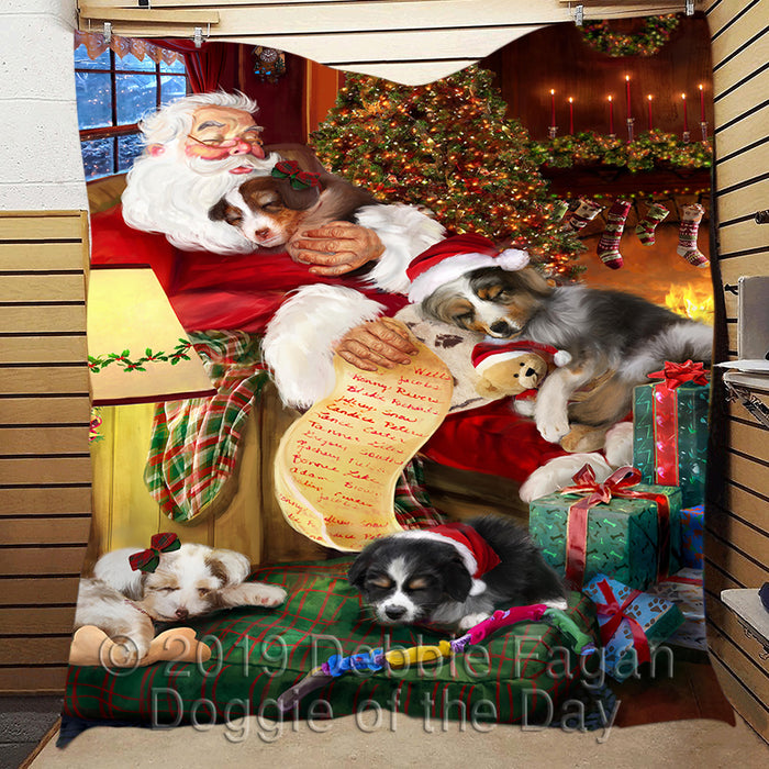 Santa Sleeping with Australian Shepherd Dogs Quilt