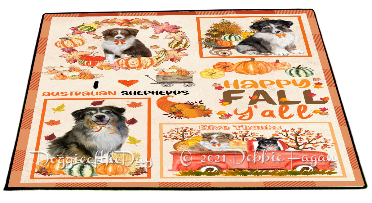 Happy Fall Y'all Pumpkin Australian Shepherd Dogs Indoor/Outdoor Welcome Floormat - Premium Quality Washable Anti-Slip Doormat Rug FLMS58528