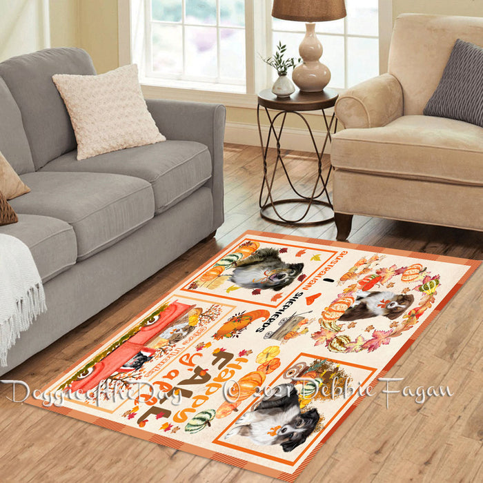 Happy Fall Y'all Pumpkin Australian Shepherd Dogs Polyester Living Room Carpet Area Rug ARUG66600