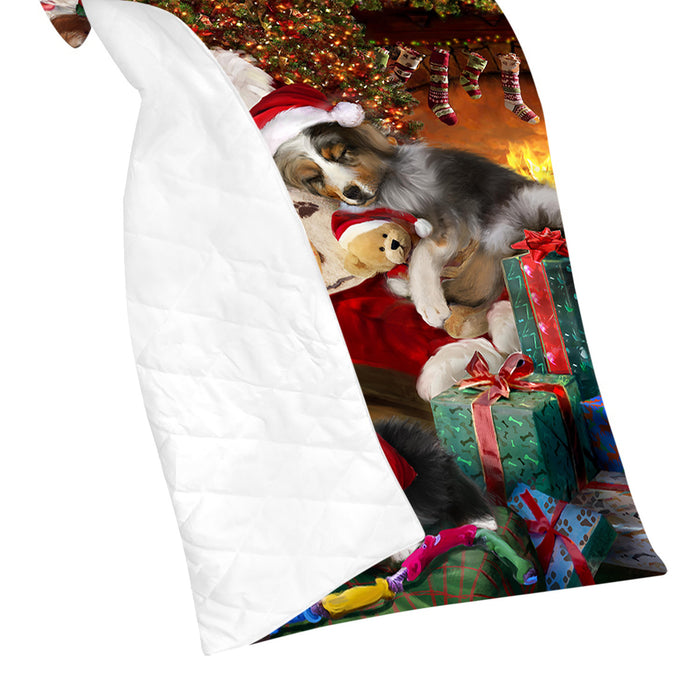 Santa Sleeping with Australian Shepherd Dogs Quilt