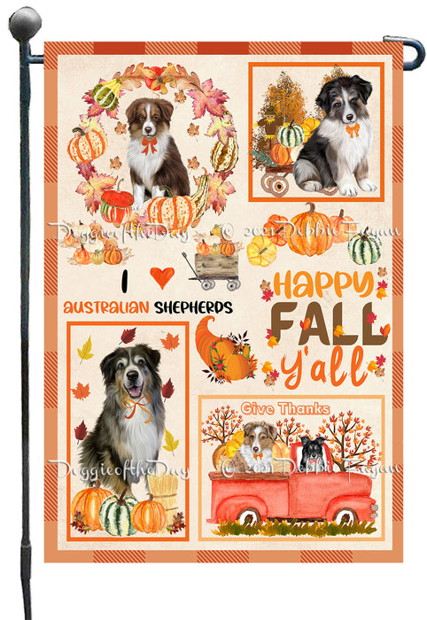 Happy Fall Y'all Pumpkin Australian Shepherd Dogs Garden Flags- Outdoor Double Sided Garden Yard Porch Lawn Spring Decorative Vertical Home Flags 12 1/2"w x 18"h