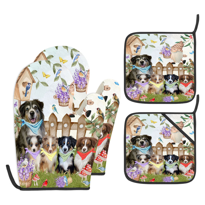 Australian Shepherd Oven Mitts and Pot Holder Set: Explore a Variety of Designs, Personalized, Potholders with Kitchen Gloves for Cooking, Custom, Halloween Gifts for Dog Mom
