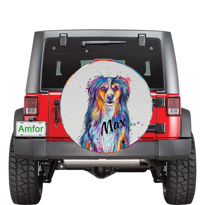 Custom Pet Name Personalized Watercolor Australian Shepherd Dog Car Tire Cover