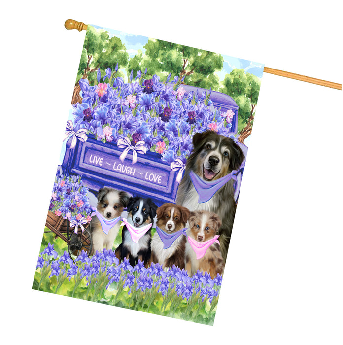 Australian Shepherd Dogs House Flag for Dog and Pet Lovers, Explore a Variety of Designs, Custom, Personalized, Weather Resistant, Double-Sided, Home Outside Yard Decor