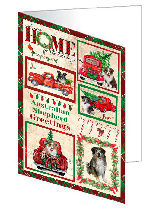Welcome Home for Christmas Holidays Australian Shepherd Dogs Handmade Artwork Assorted Pets Greeting Cards and Note Cards with Envelopes for All Occasions and Holiday Seasons GCD76070
