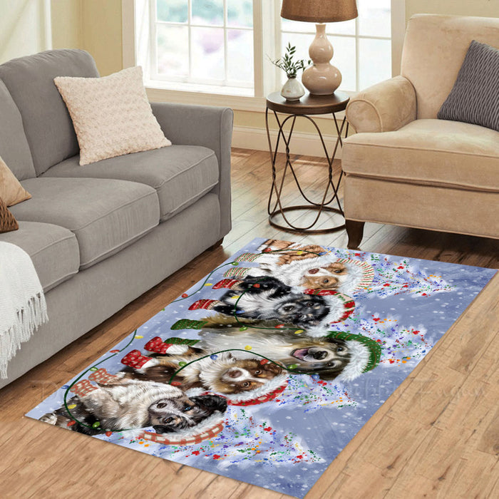 Christmas Lights and Australian Shepherd Dogs Area Rug - Ultra Soft Cute Pet Printed Unique Style Floor Living Room Carpet Decorative Rug for Indoor Gift for Pet Lovers