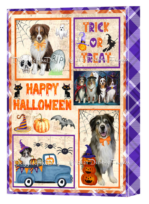 Happy Halloween Trick or Treat Australian Shepherd Dogs Canvas Wall Art Decor - Premium Quality Canvas Wall Art for Living Room Bedroom Home Office Decor Ready to Hang CVS150191