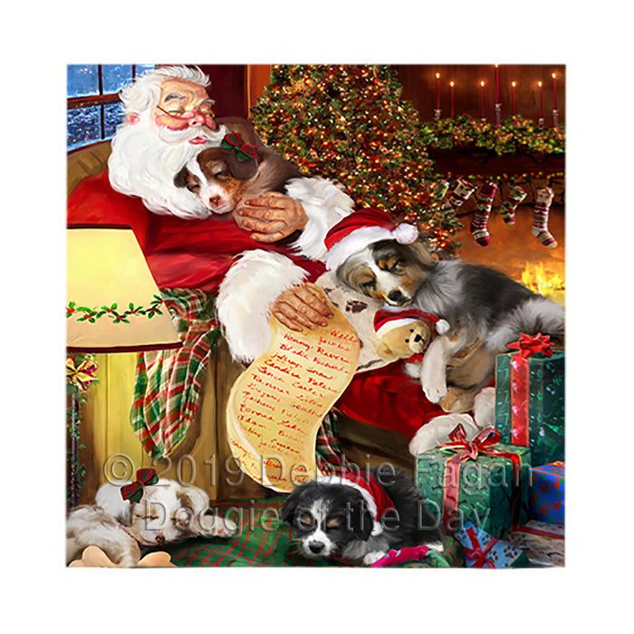 Santa Sleeping with Australian Shepherd Dogs Square Towel 