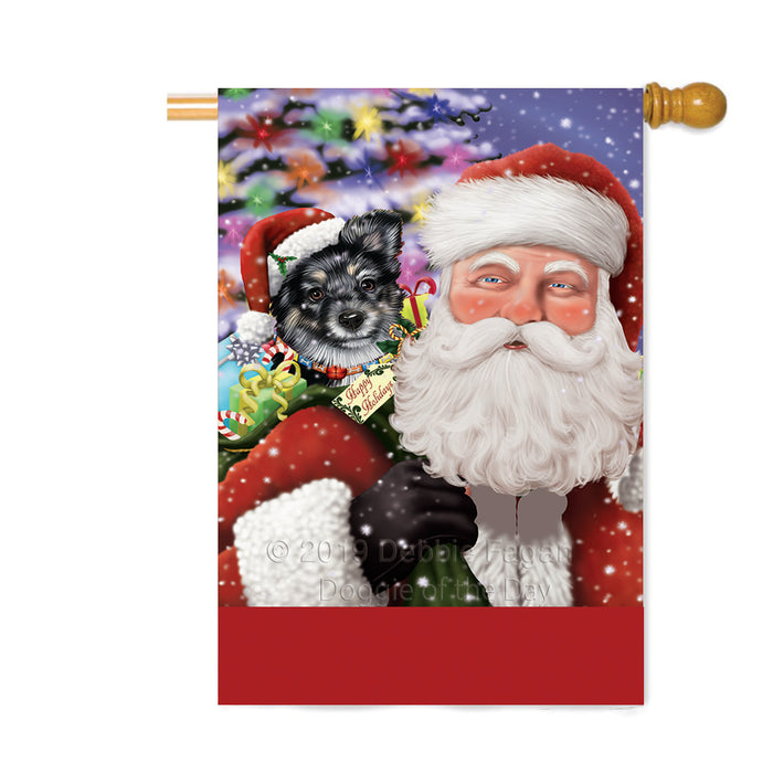 Personalized Santa Carrying Australian Shepherd Dog and Christmas Presents Custom House Flag FLG-DOTD-A63398