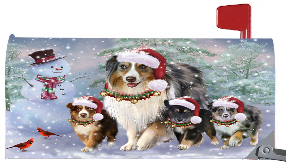 Magnetic Mailbox Cover Christmas Running Family Australian Shepherds Dogs MBC48271