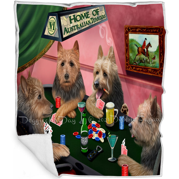 Home of Australian Terriers 4 Dogs Playing Poker Blanket