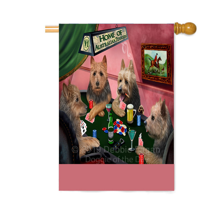 Personalized Home of Australian Terrier Dogs Four Dogs Playing Poker Custom House Flag FLG-DOTD-A60293