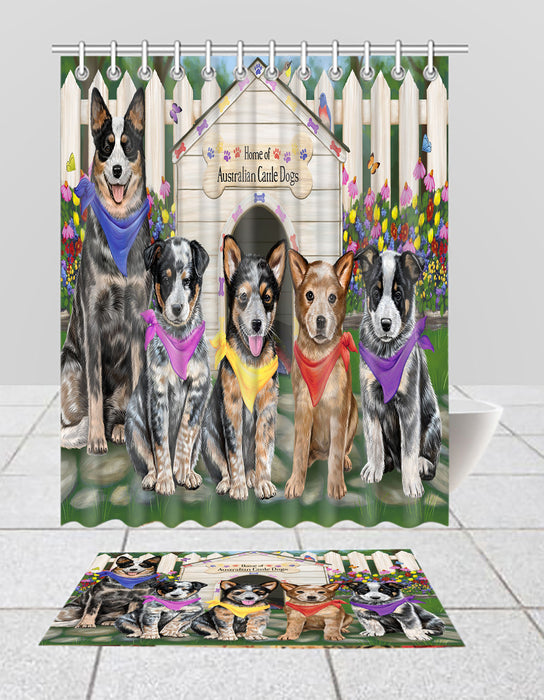 Spring Dog House Australian Cattle Dogs Bath Mat and Shower Curtain Combo