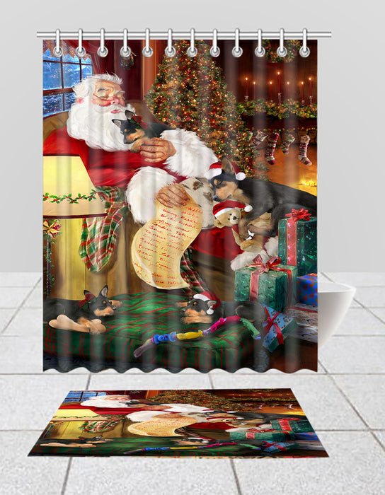 Santa Sleeping with Australian Kelpie Dogs  Bath Mat and Shower Curtain Combo