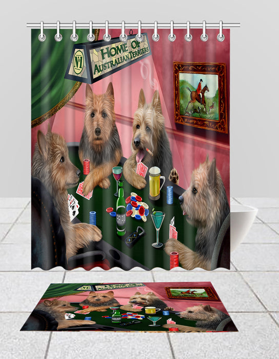 Copy of Home of  Australian Shepherd Dogs Playing Poker Bath Mat and Shower Curtain Combo