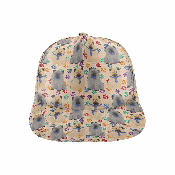 Women's All Over Rainbow Paw Print Keeshond Dog Snapback Hat Cap