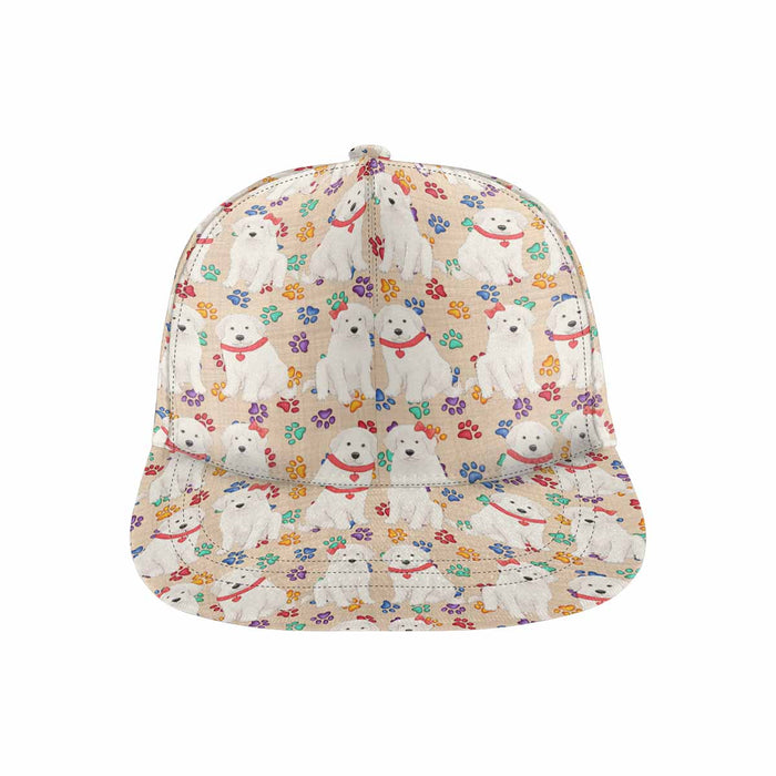 Women's All Over Rainbow Paw Print Great Pyrenees Dog Snapback Hat Cap