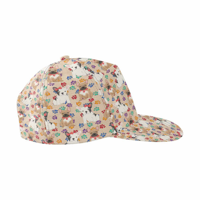 Women's All Over Rainbow Paw Print French Bulldog Snapback Hat Cap