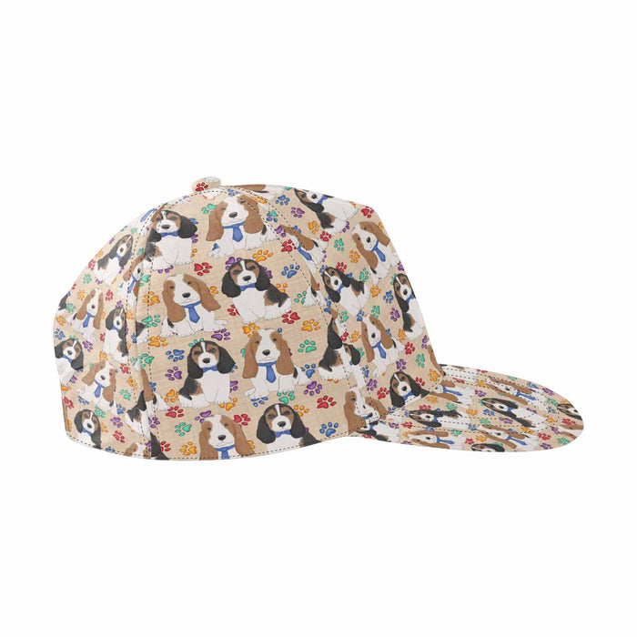 Women's All Over Rainbow Paw Print Basset Hound Dog Snapback Hat Cap