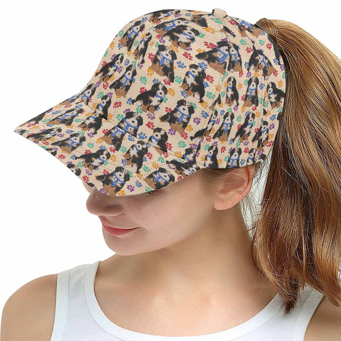 Women's All Over Rainbow Paw Print Bernedoodle Dog Snapback Hat Cap