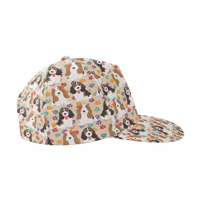 Women's All Over Rainbow Paw Print Basset Hound Dog Snapback Hat Cap