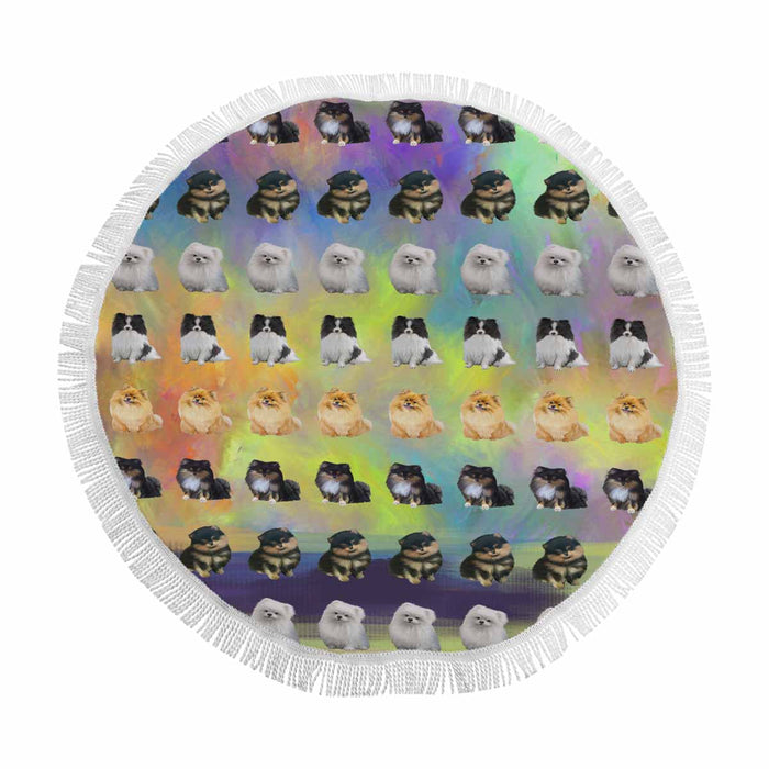 Pomeranians Dogs  Round Beach Mat 59’’