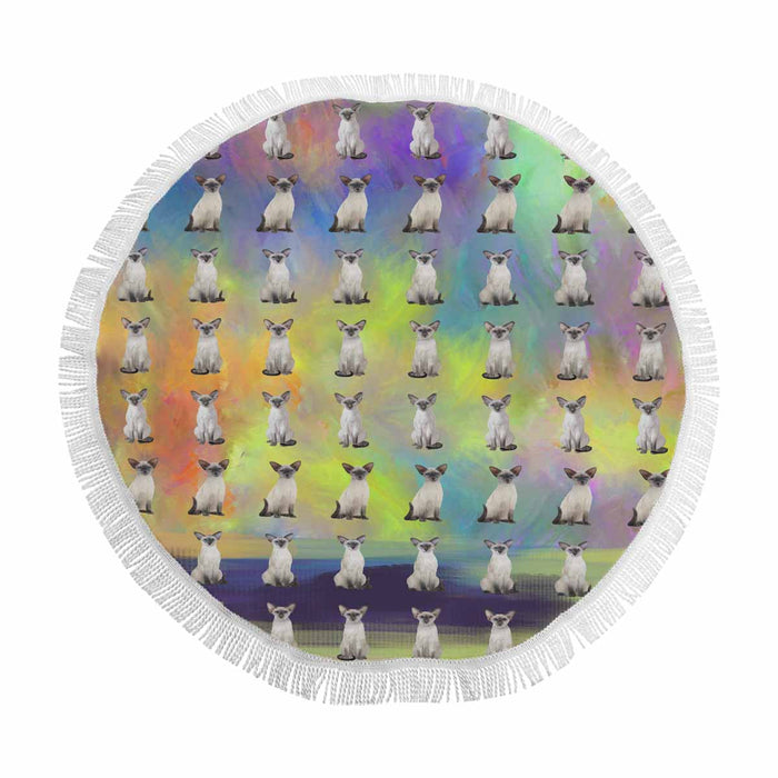 Oriental Blue Point Siamese Cats  Round Beach Mat 59’’