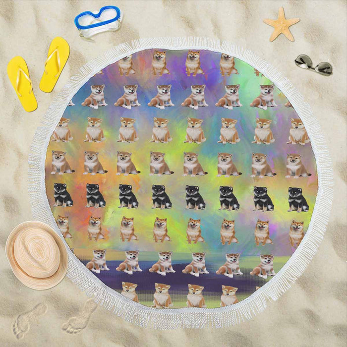 Shiba Inu Dogs  Round Beach Mat 59’’