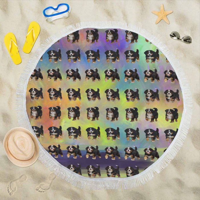 Bernese Mountain Dogs  Round Beach Mat 59’’