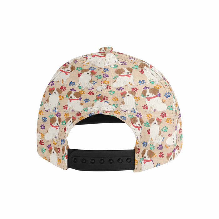 Women's All Over Rainbow Paw Print Brittany Spaniel Dog Snapback Hat Cap