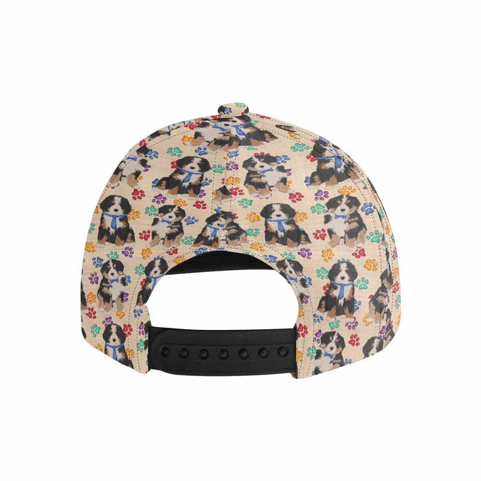 Women's All Over Rainbow Paw Print Bernese Mountain Dog Snapback Hat Cap