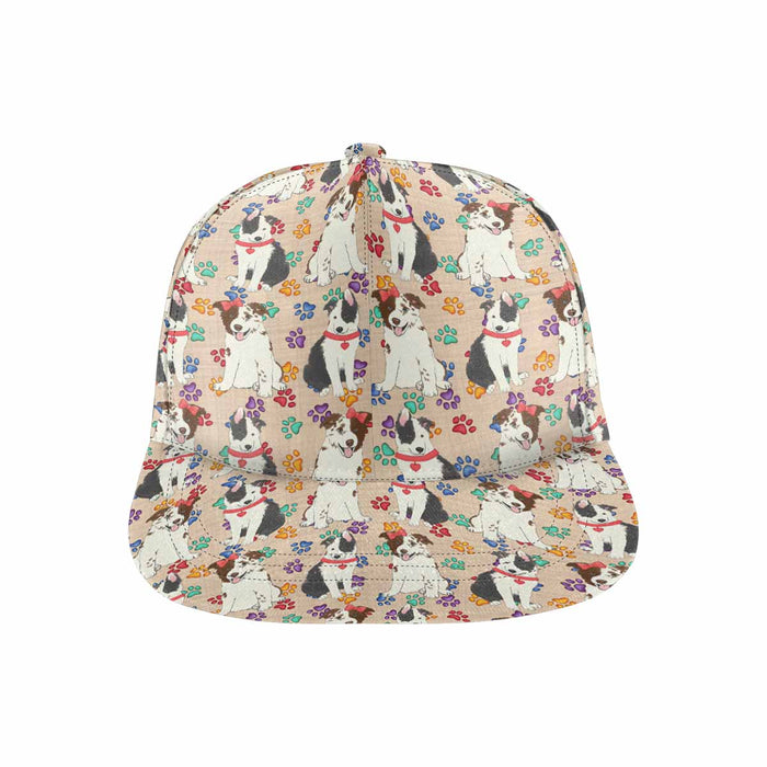 Women's All Over Rainbow Paw Print Border Collie Dog Snapback Hat Cap