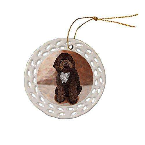 Barbet Dog Christmas Doily Ceramic Ornament
