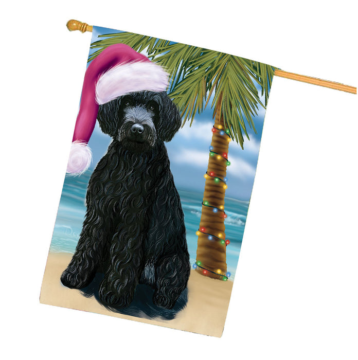 Christmas Summertime Beach Barbet Dog House Flag Outdoor Decorative Double Sided Pet Portrait Weather Resistant Premium Quality Animal Printed Home Decorative Flags 100% Polyester FLG68674