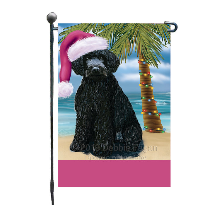 Personalized Summertime Happy Holidays Christmas Barbet Dog on Tropical Island Beach  Custom Garden Flags GFLG-DOTD-A60396