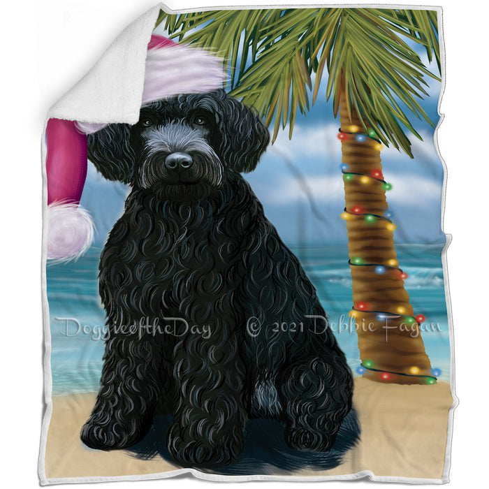 Summertime Happy Holidays Christmas Barbets Dog on Tropical Island Beach Blanket