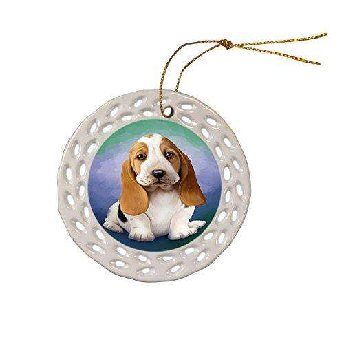 Basset Hound Dog Christmas Doily Ceramic Ornament