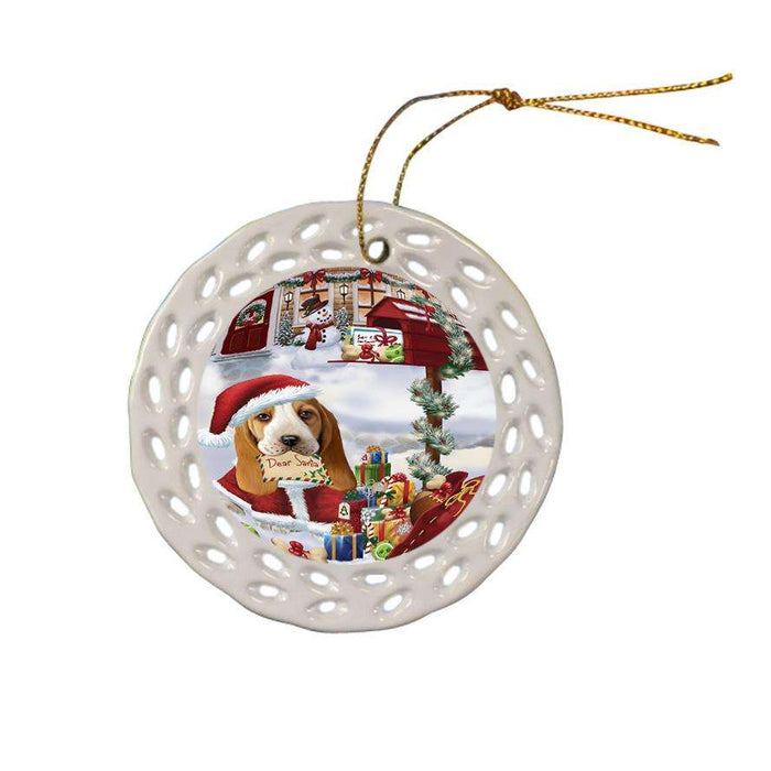 Basset Hound Dog Dear Santa Letter Christmas Holiday Mailbox Ceramic Doily Ornament DPOR53871