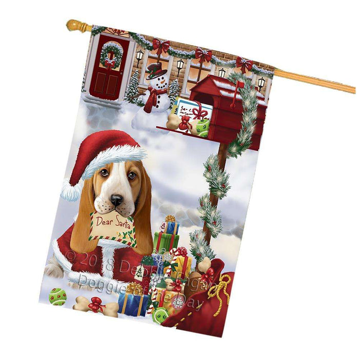 Basset Hound Dog Dear Santa Letter Christmas Holiday Mailbox House Flag FLG54069