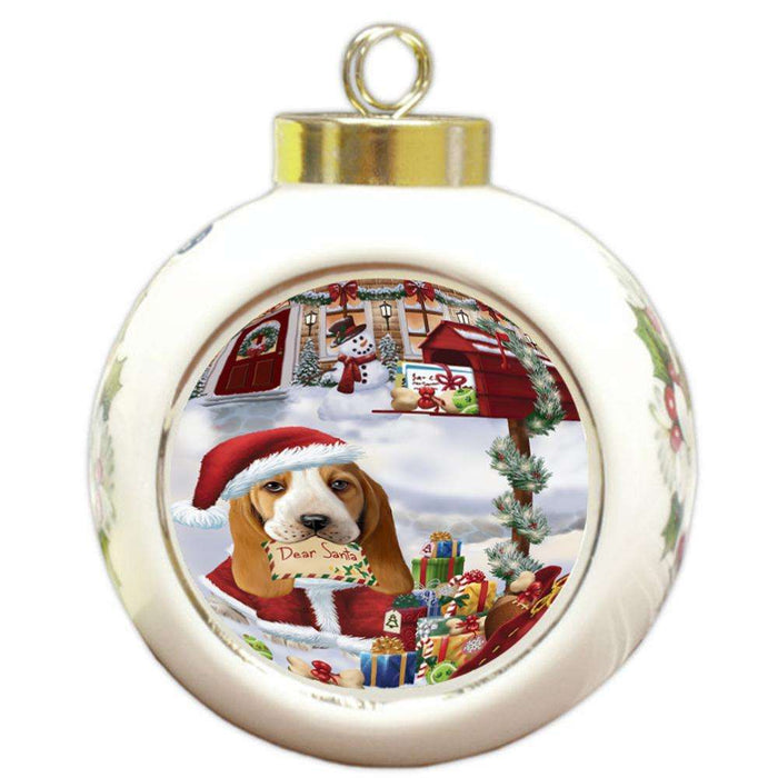 Basset Hound Dog Dear Santa Letter Christmas Holiday Mailbox Round Ball Christmas Ornament RBPOR53871