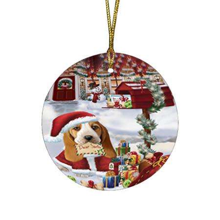 Basset Hound Dog Dear Santa Letter Christmas Holiday Mailbox Round Flat Christmas Ornament RFPOR53862